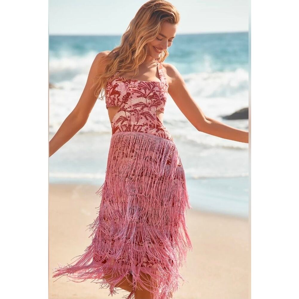 🤍 Anthropologie Linen Fringe Column Textured Statement Midi Dress L🤍 - Picture 3 of 3